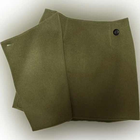 Sezane Olive Faux Wrap Mini Skirt with Button Detail | Sz 36 - Picture 4 of 5